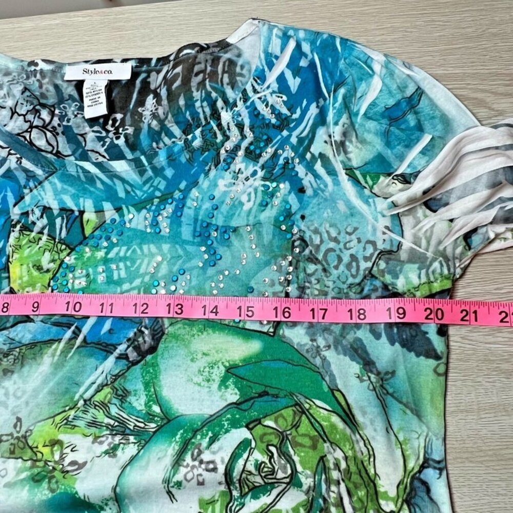 Style & Co - Women's L Tunic Top Lace Hem Sublimation Floral Animal Print - Picture 10 of 11
